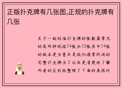 正版扑克牌有几张图,正规的扑克牌有几张